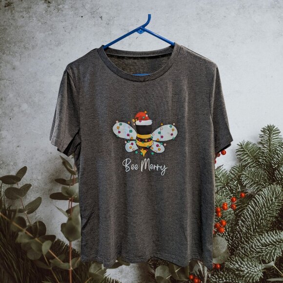 Bee Merry Holiday Women's Casual Crew Neck T-Shirt - Size Large - Picture 3 of 3